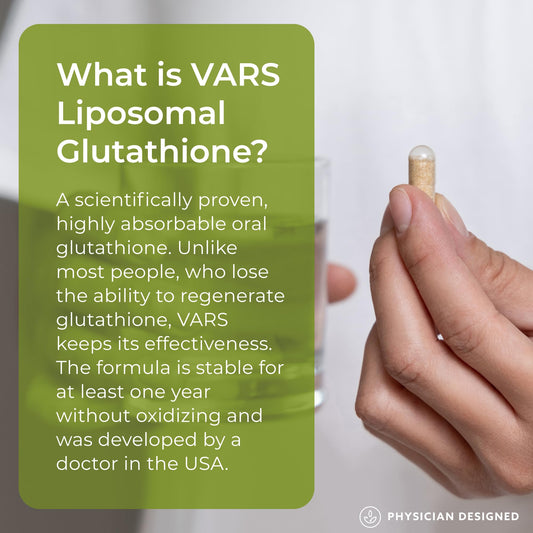 PD VARS Liposomal Glutathione capsules highlight high absorption for cellular renewal.