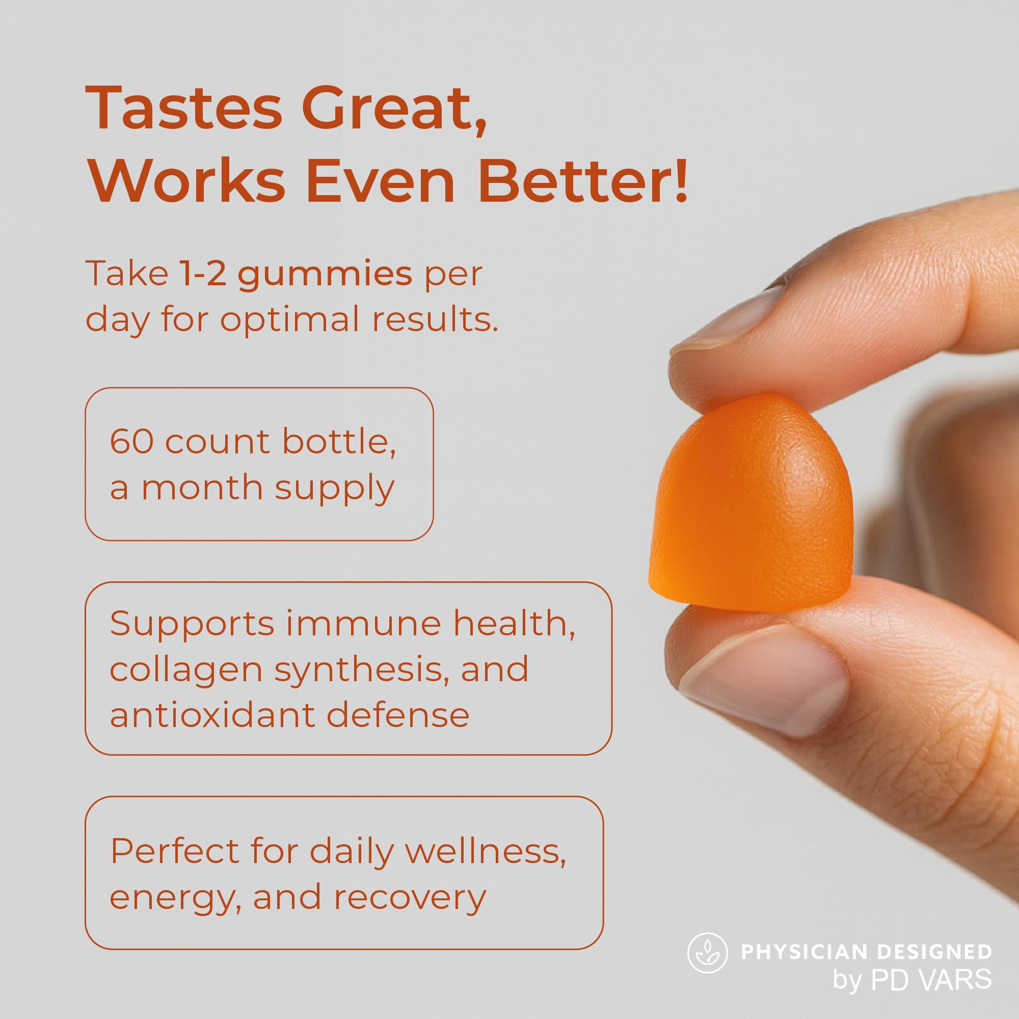 PD VARS gummies dispensed on hand illustrating easy daily dose