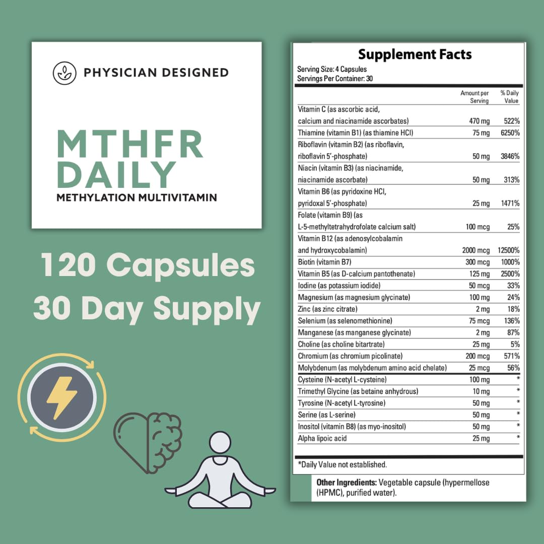 Closeup of PD VARS MTHFR Daily Multivitamin capsules for easy daily use.