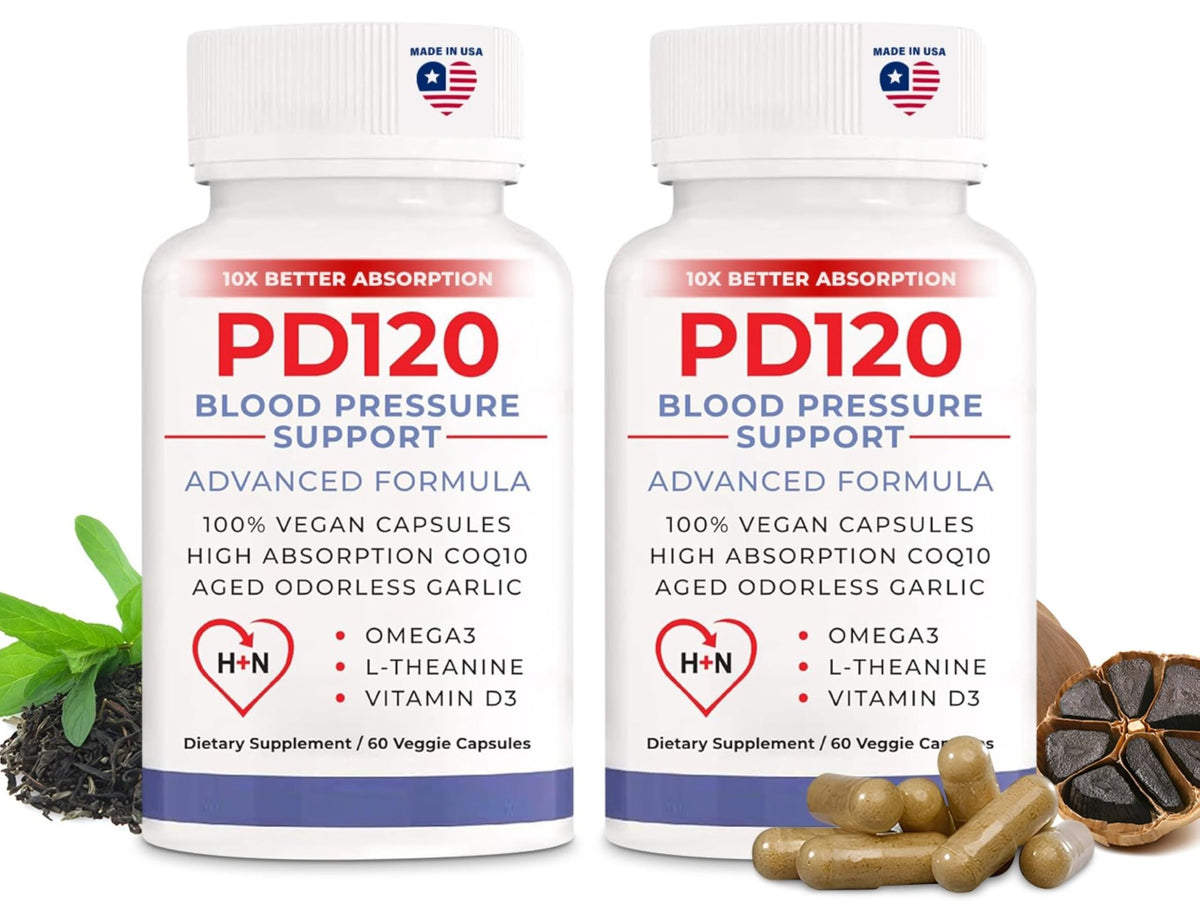 PD120 bottle on a clean surface for daily blood pressure support