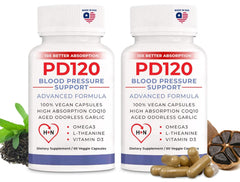 PD120 bottle on a clean surface for daily blood pressure support