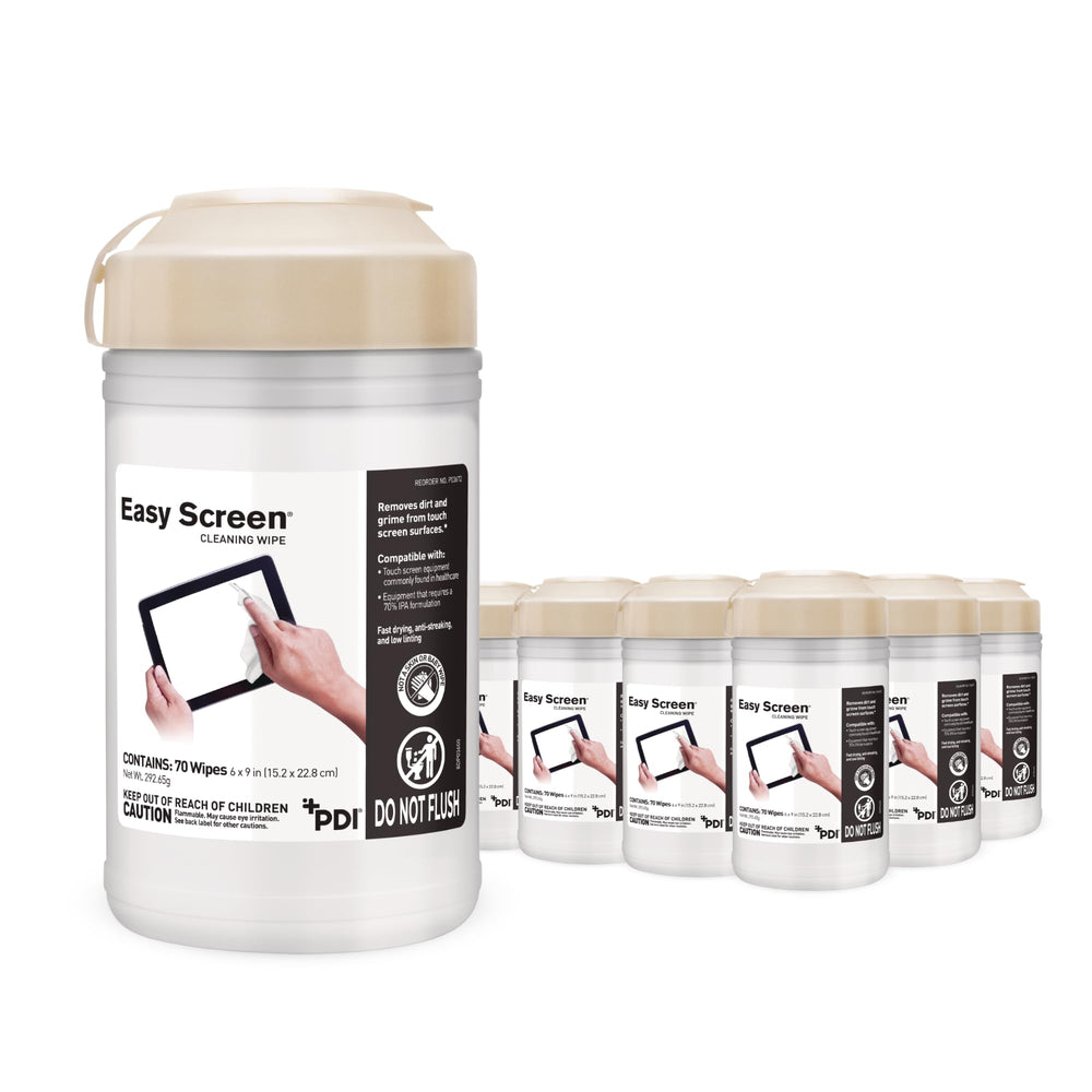 PDI Easy Screen Cleaning Wipes canister top view, ready for quick, streak-free cleaning.