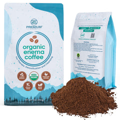 PE Premium Enema Organic Coffee—light roast pour for smooth extraction and consistency.