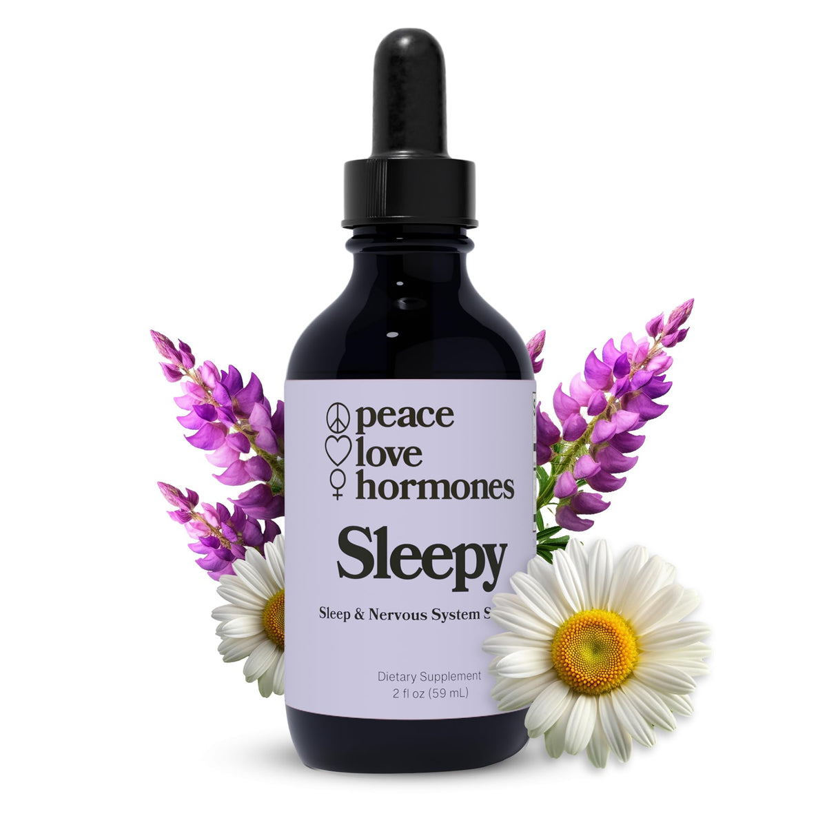 peace. love. hormones. Sleepy bottle pour demonstrates gentle, non-drowsy sleep support.