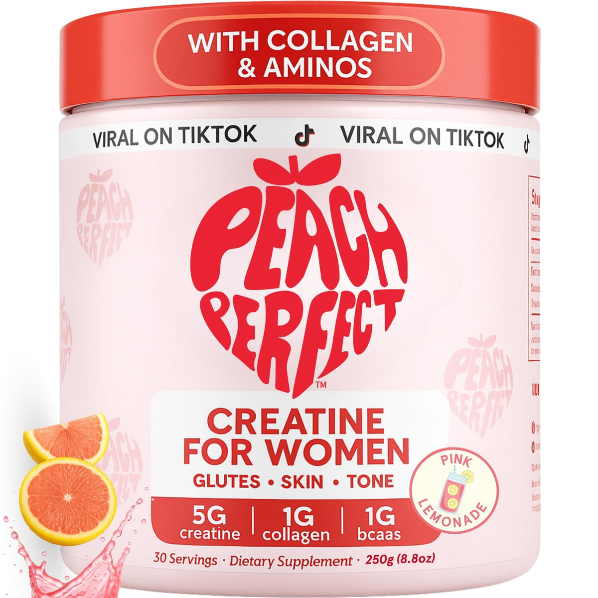 Peach Perfect Creatine Blend bottle pour for energized workouts.