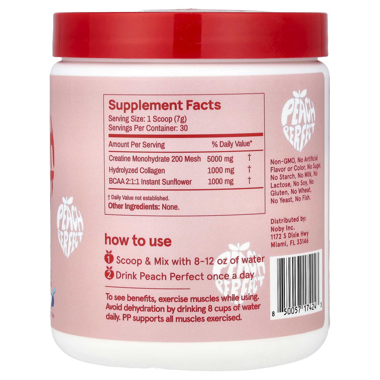 Peach Perfect Creatine powder stirred in a glass, highlighting pink lemonade flavor and easy hydration