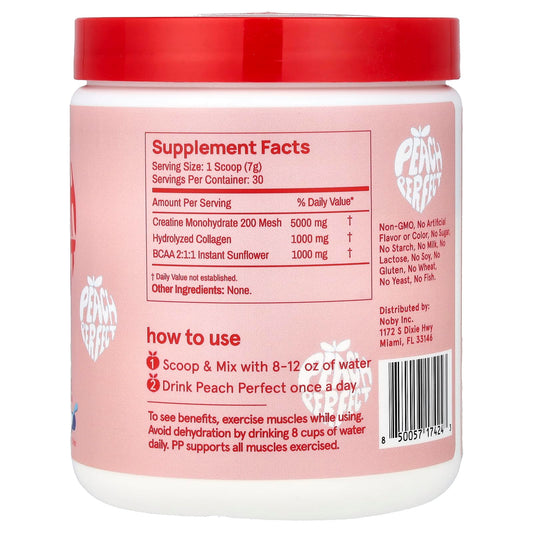 Peach Perfect Creatine powder stirred in a glass, highlighting pink lemonade flavor and easy hydration