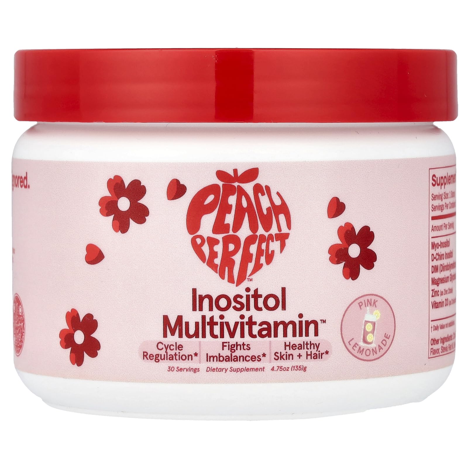 Peach Perfect Inositol bottle in pink lemonade flavor for daily wellness support