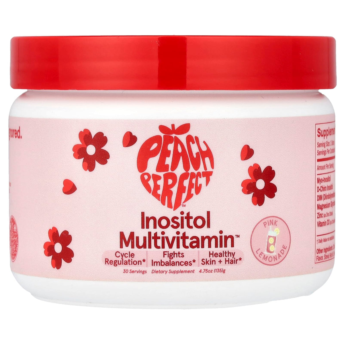 Peach Perfect Inositol bottle in pink lemonade flavor for daily wellness support