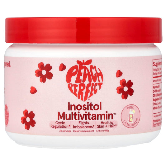 Peach Perfect Inositol bottle in pink lemonade flavor for daily wellness support