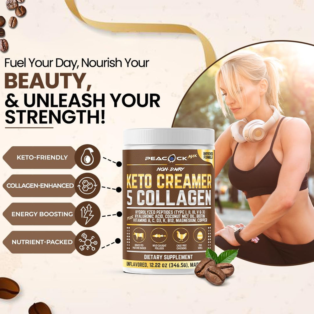 Peacock Max coconut MCT oil creamer adding energy to beverages.