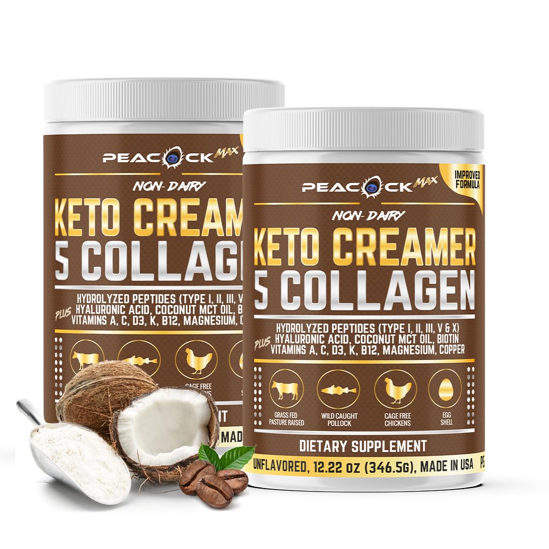 Peacock Max collagen keto creamer powder for coffee blending.