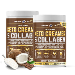 Peacock Max collagen keto creamer powder for coffee blending.