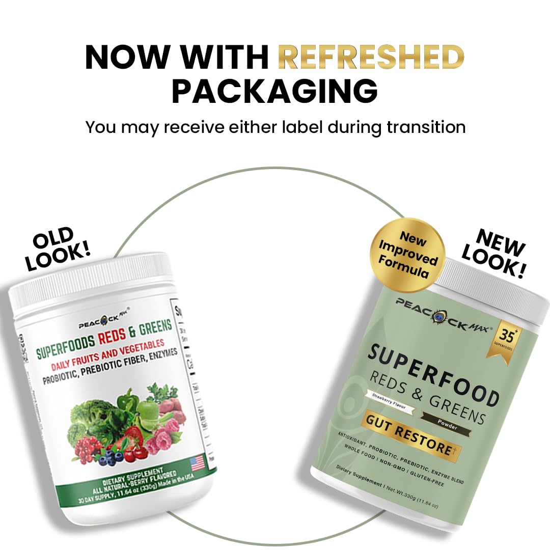 Close-up of greens and reds ingredients; supports daily vitality.