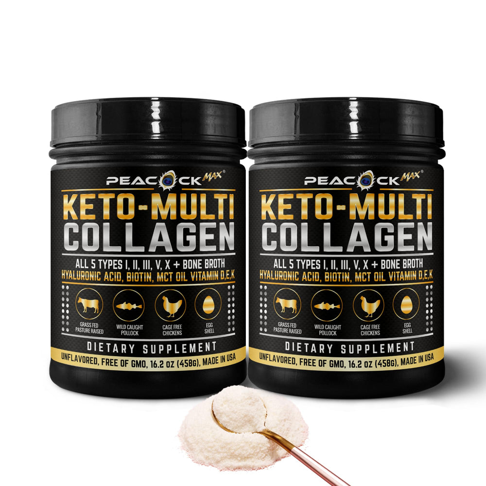Peacock Max Keto Multi Collagen Peptides 16oz bottle supports joints and skin wellness.