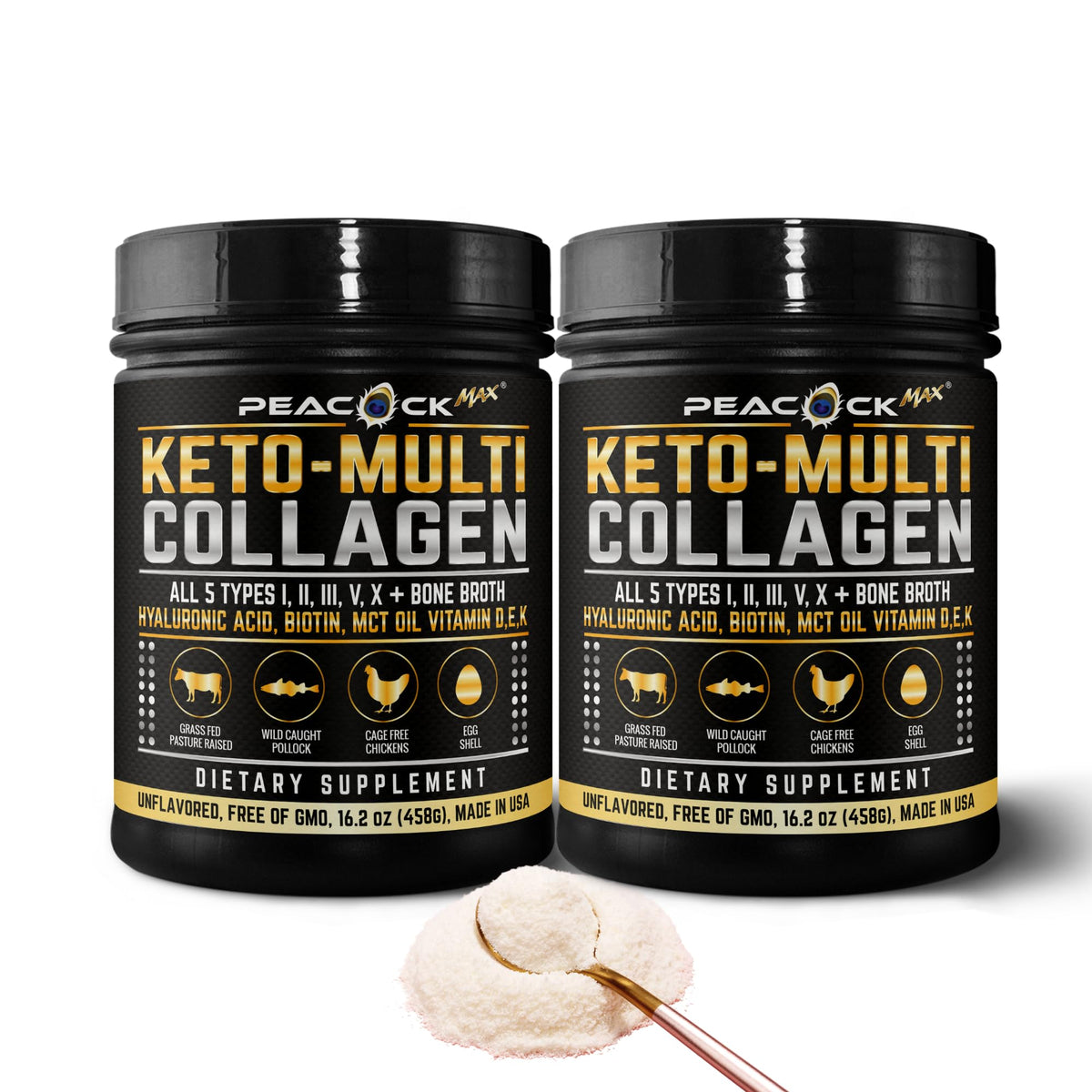 Peacock Max Keto Multi Collagen Peptides 16oz bottle supports joints and skin wellness.