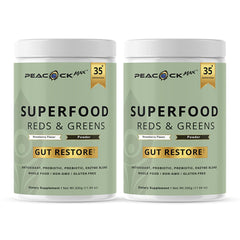 Peacock Max Superfood Reds & Greens tub for daily plant-based nutrition support.