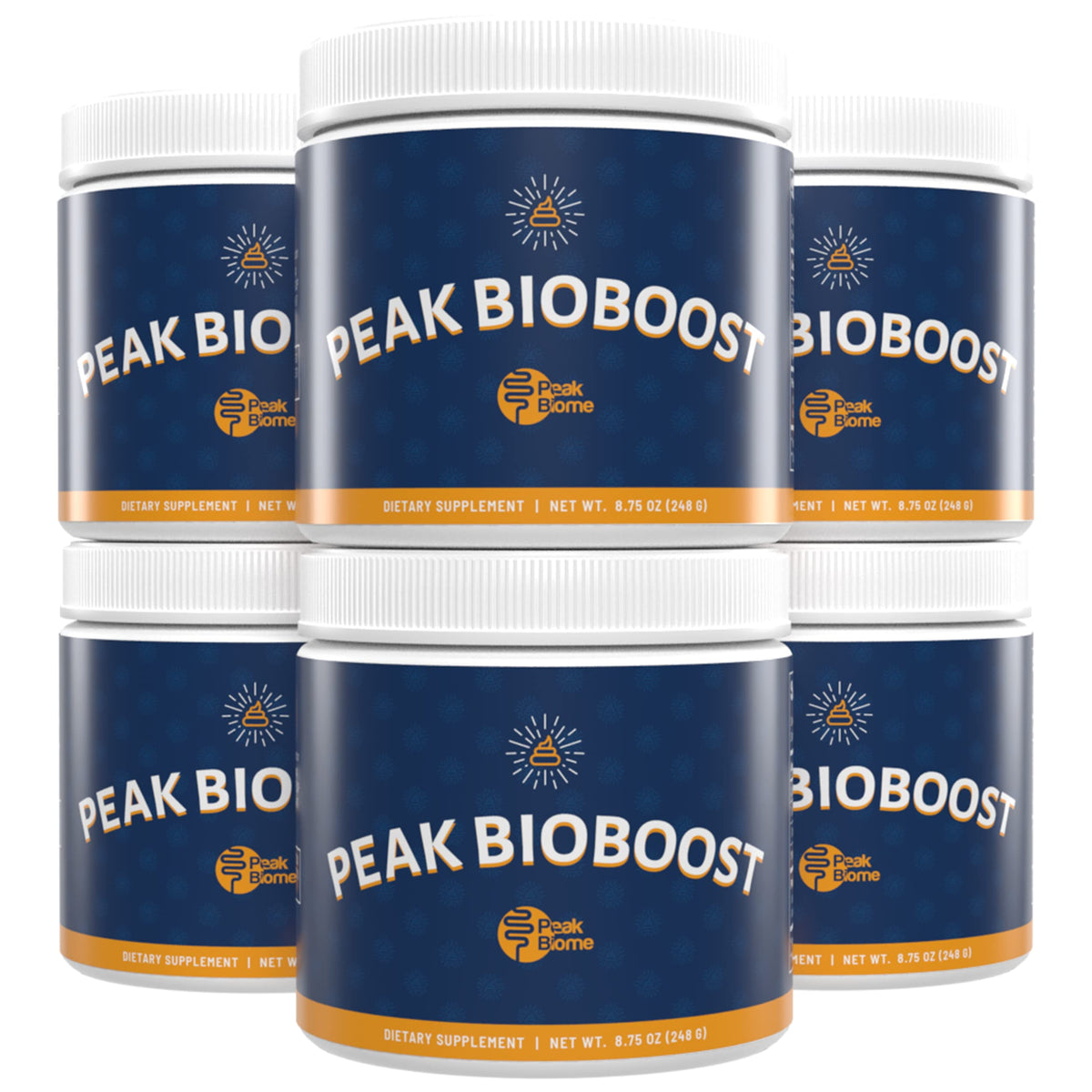 Peak BioBoost bottle close-up showing tasteless prebiotic fiber for daily gut support.