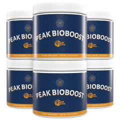Peak BioBoost bottle close-up showing tasteless prebiotic fiber for daily gut support.