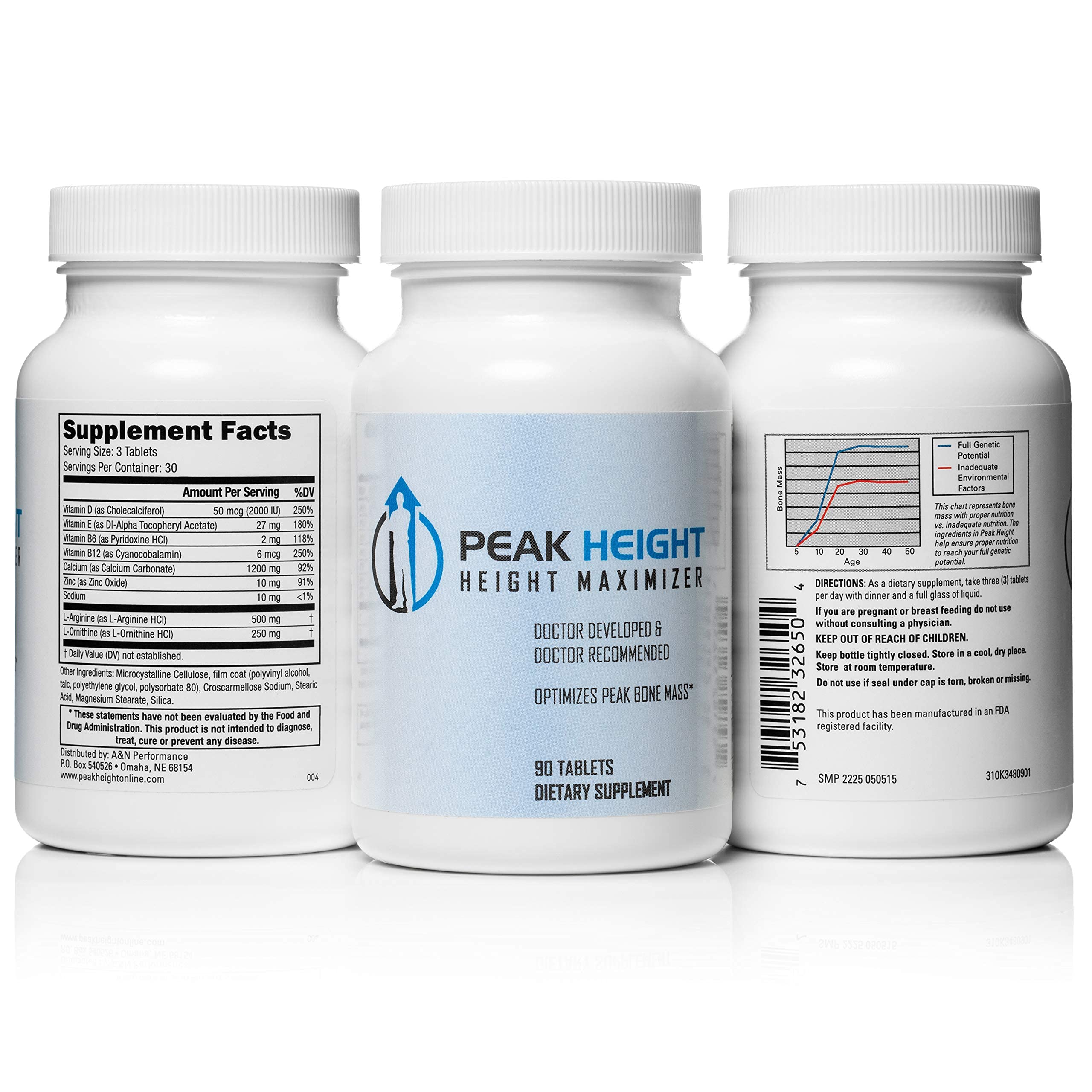 Peak Height bottle front shows daily capsule routine for growth potential