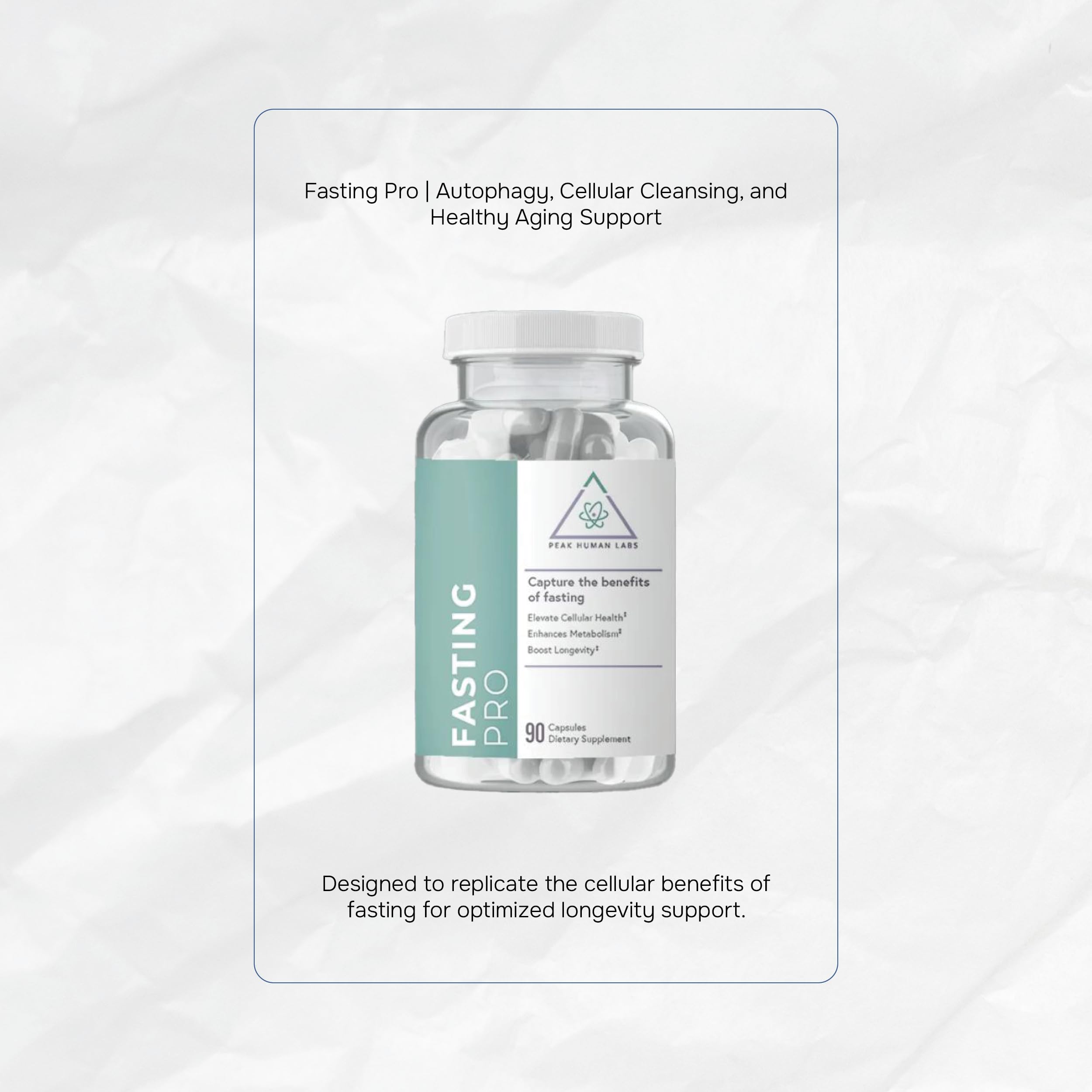 Peak Human Fasting Pro NAD+ Booster label closeup highlighting NMN and TMG for NAD+ support.