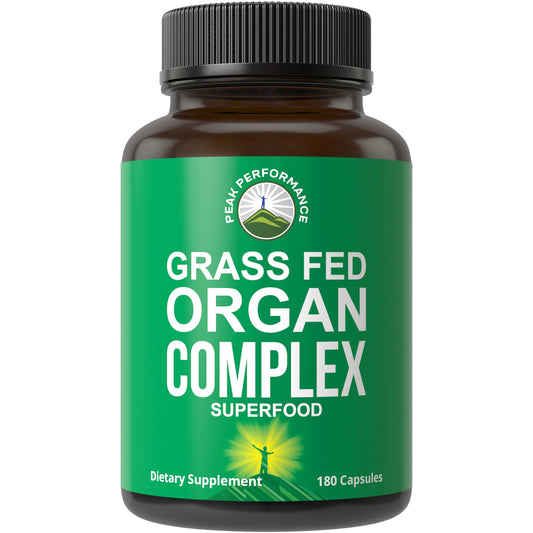 Peak Performance Beef Organ bottle with capsules for daily wellness support.