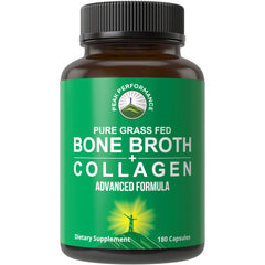 Peak Performance Bone Broth Collagen Capsules bottle shown for convenient daily joint and skin support.