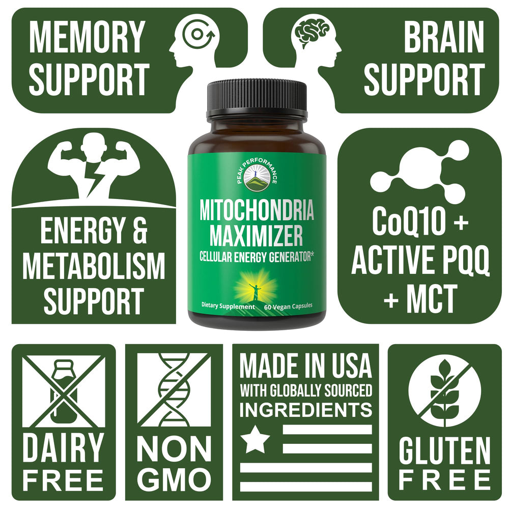CoQ10 and PQQ blend on label highlights mitochondrial support from natural ingredients.