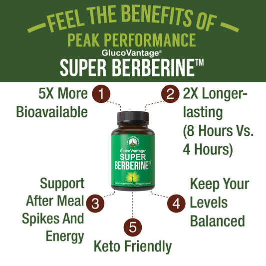 Peak Performance GlucoVantage 200mg capsules on bottle symbolize metabolism-support routines.