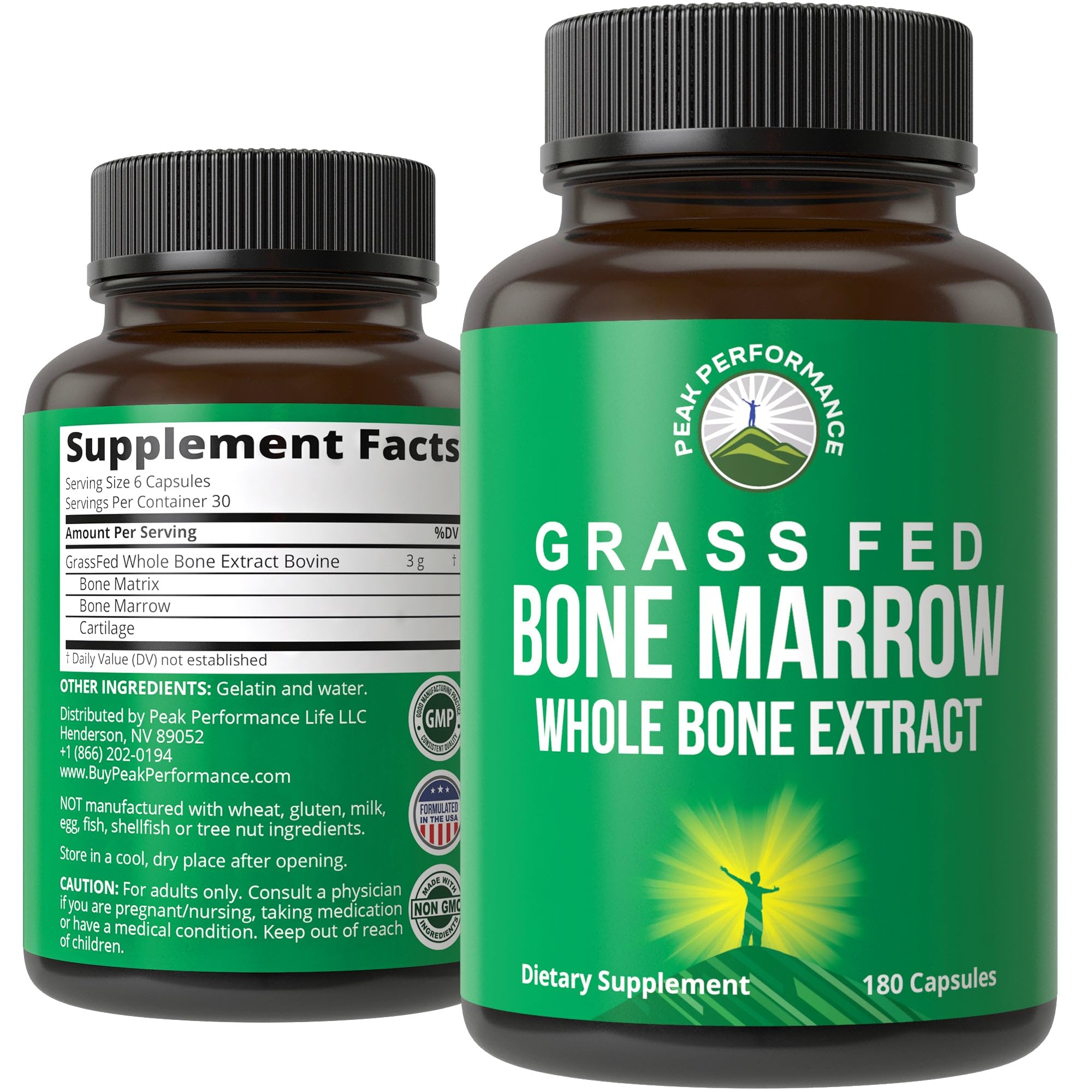 Peak Performance grass-fed bone marrow extract capsules for daily nourishment and collagen support.