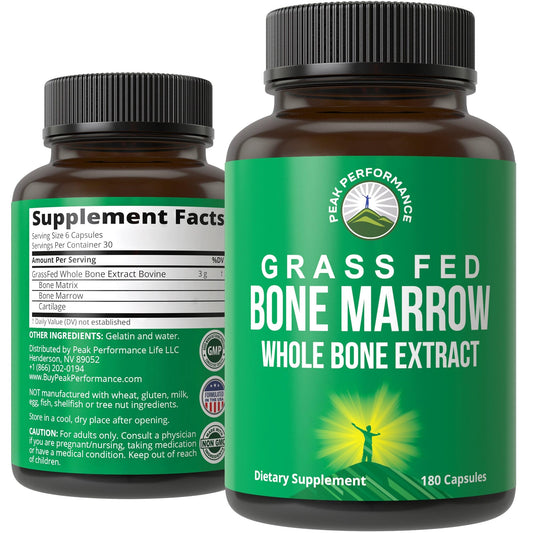 Peak Performance grass-fed bone marrow extract capsules for daily nourishment and collagen support.