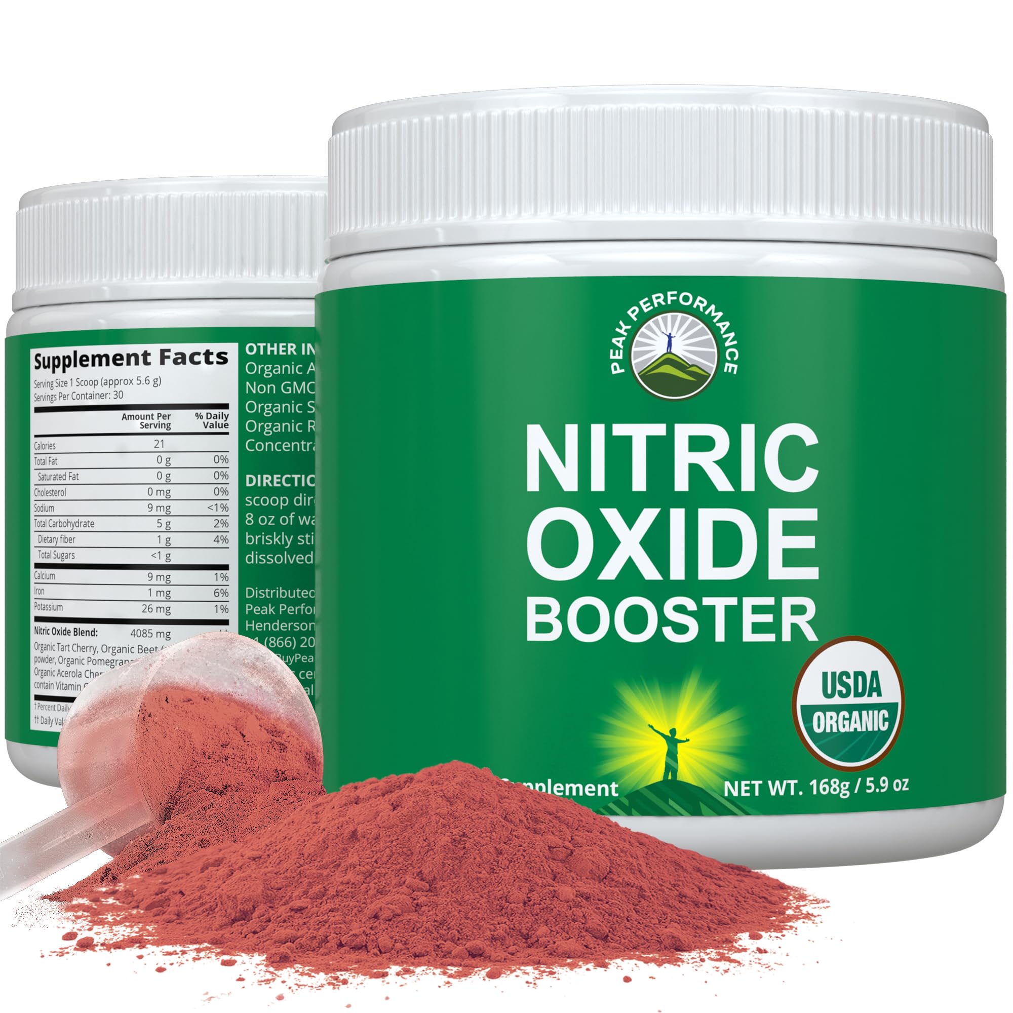 Peak Performance Nitric Oxide Booster beet root powder shown for natural circulation support