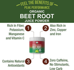 Peak Performance Organic Beet Root Powder scoop demonstrating easy measurement for smoothies.