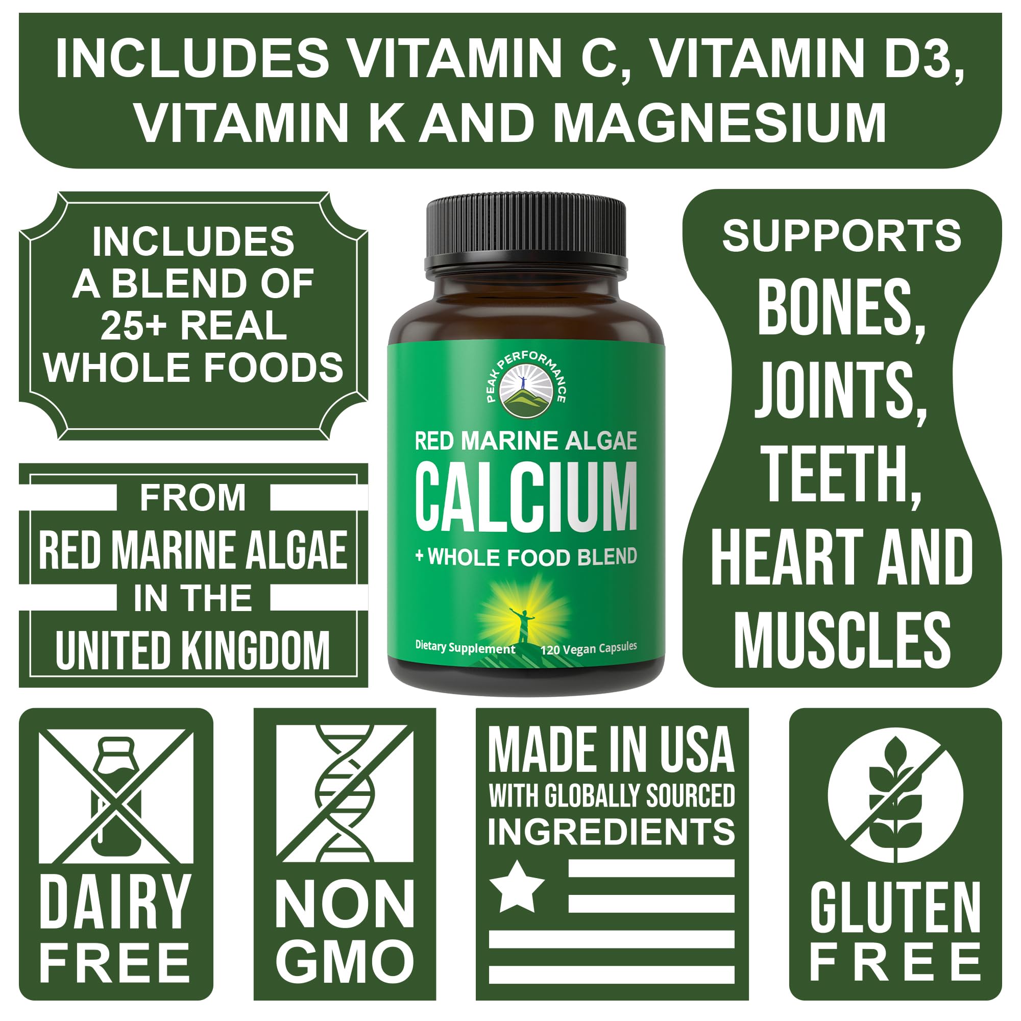 Calcium capsules pour from bottle for easy daily use.