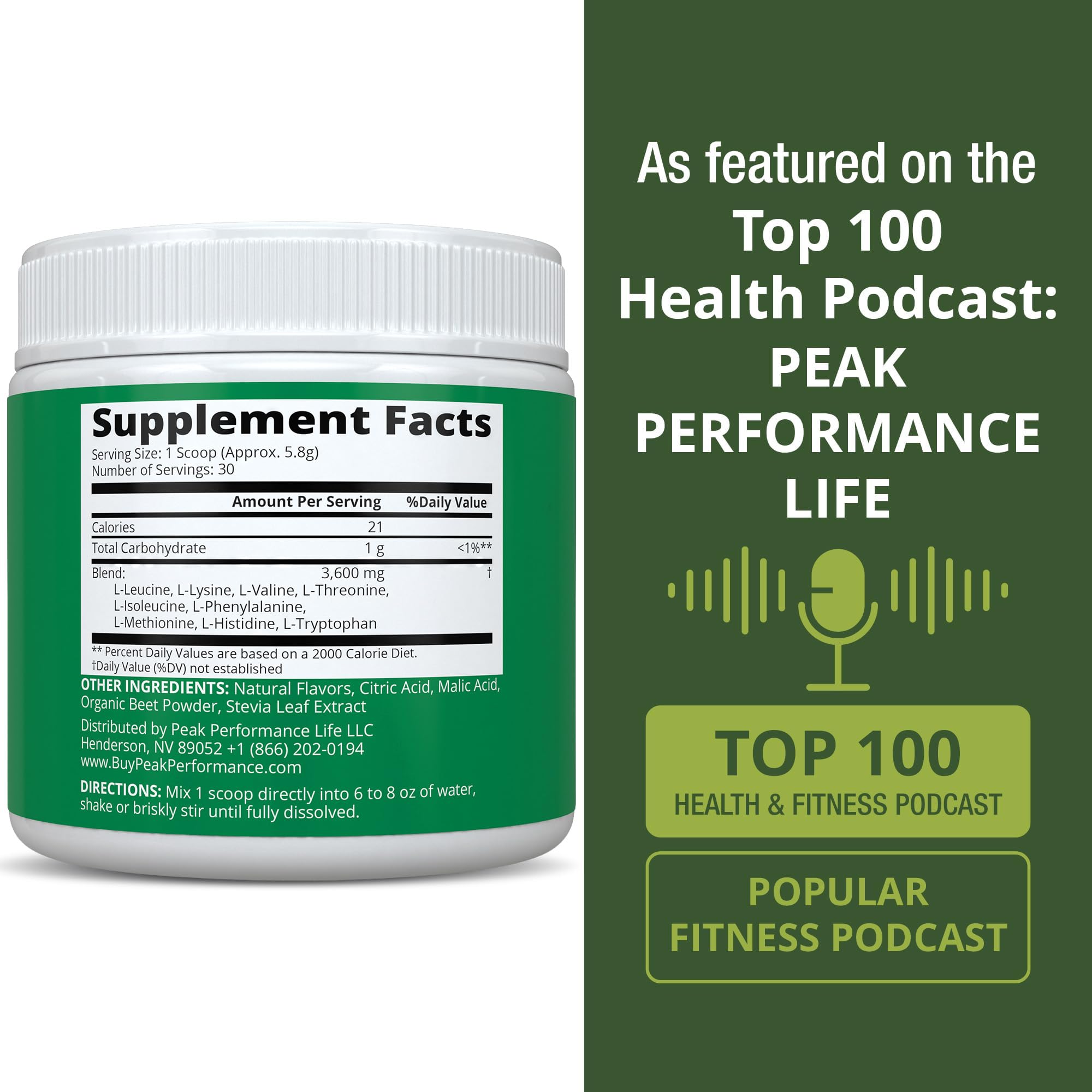 Peak Performance third party tested label indicating purity and safety