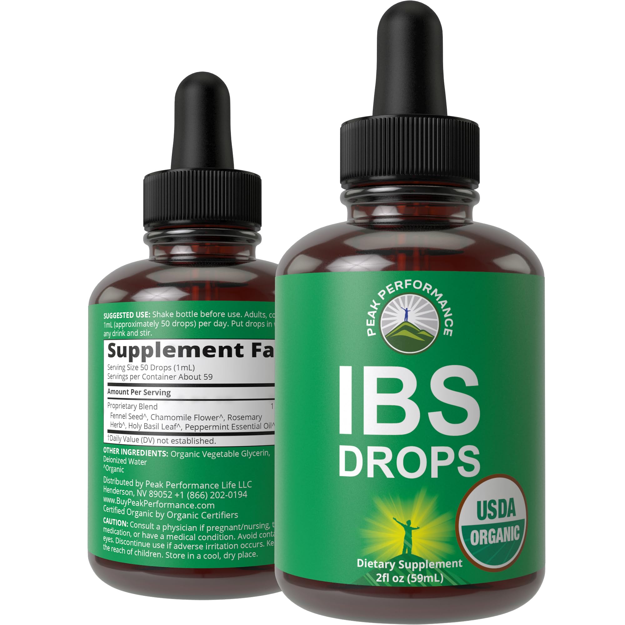 Peak Performance IBS Drops bottle front for digestive support
