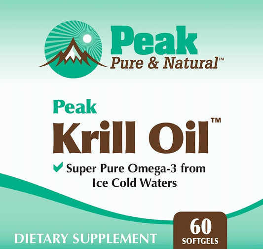 Peak Krill Oil capsules close-up showing easy-to-swallow softgels for daily use.