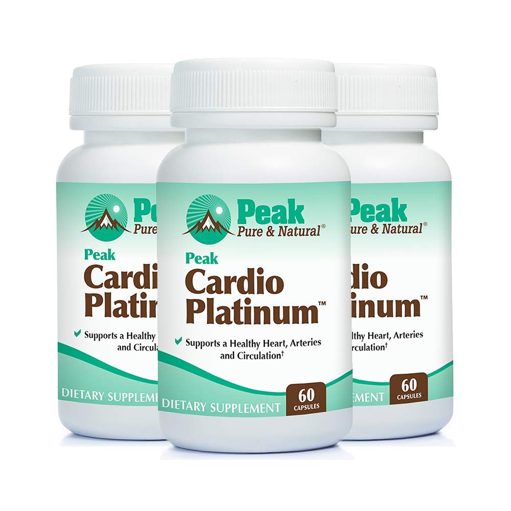 Peak Pure & Natural Peak Cardio Platinum bottle front, ready for daily wellness support.