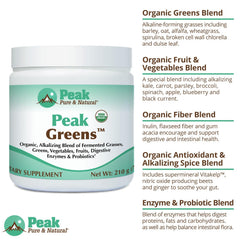 Peak Greens made-in-usa facility label highlights NSF-certified production.