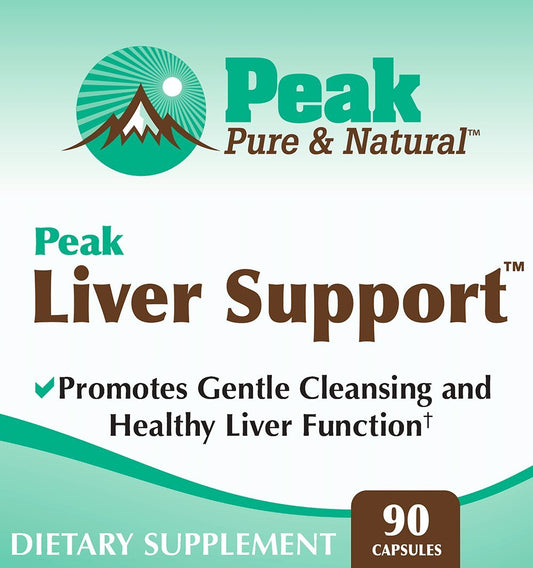 Peak Pure and Natural Peak Liver Support side view shows capsule size for easy daily use.