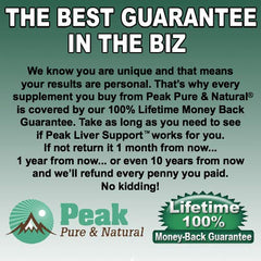 Peak Pure and Natural Peak Liver Support packaging on shelf conveys gluten-free and non-GMO attributes.