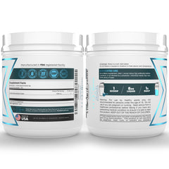 Peak Revival-X packaging shown with GMP-certification badge and servings information.