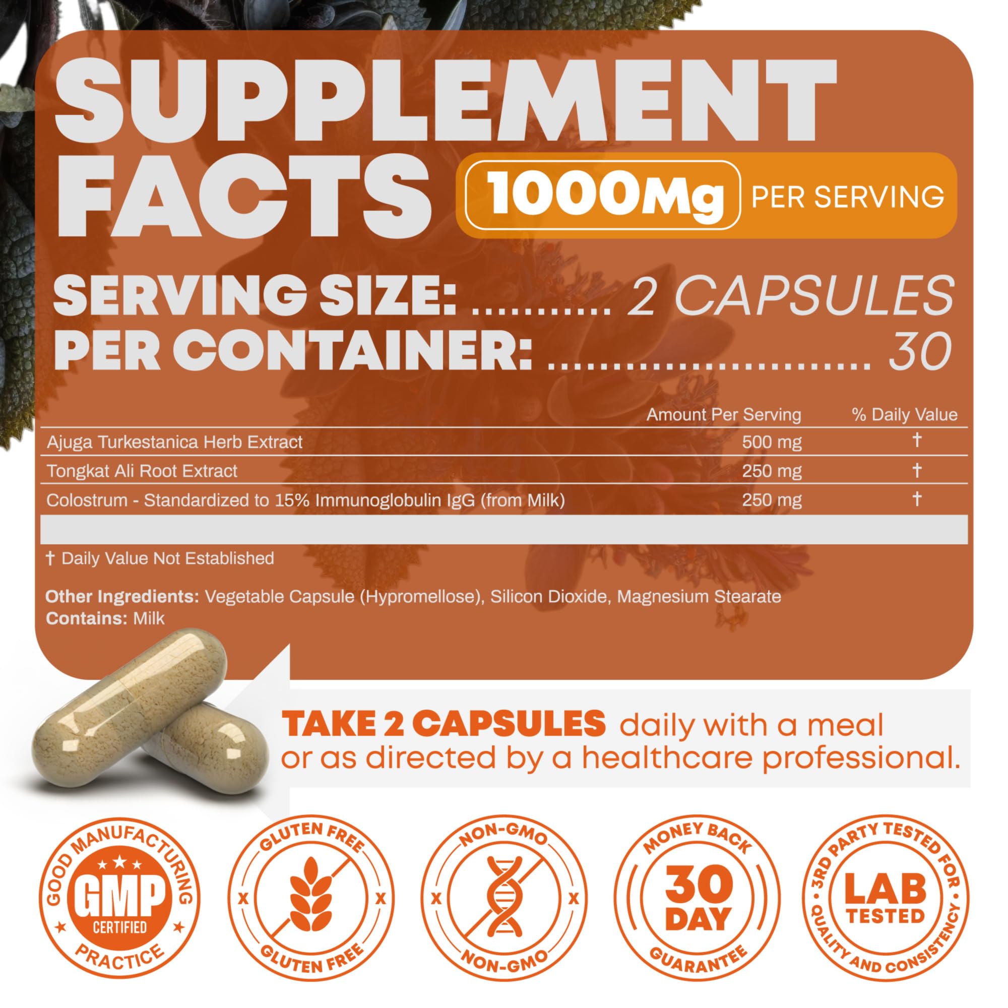 Tongkat Ali ingredient visual hints at energy and drive during workouts.