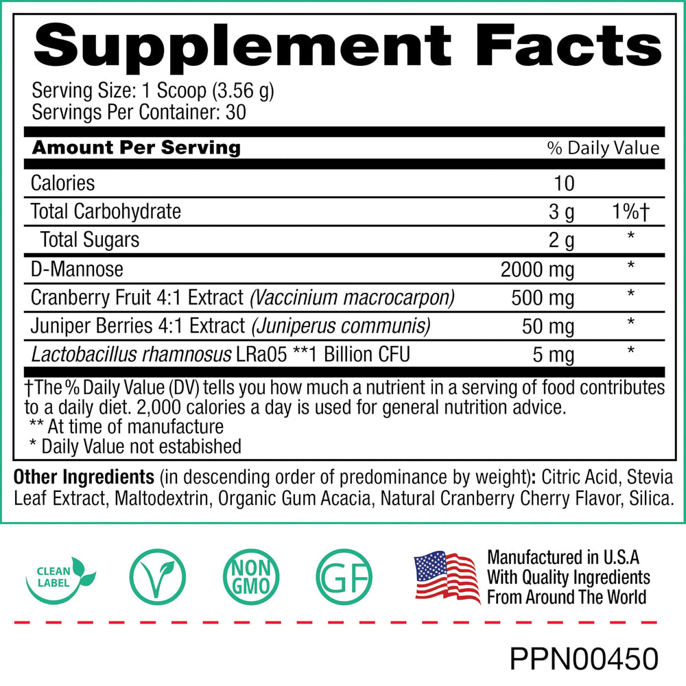 Peak Urinary Tract Powder allergen-free formula for vegan use