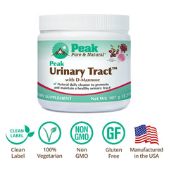 Peak Urinary Tract Powder packaged in USA GMP facility context