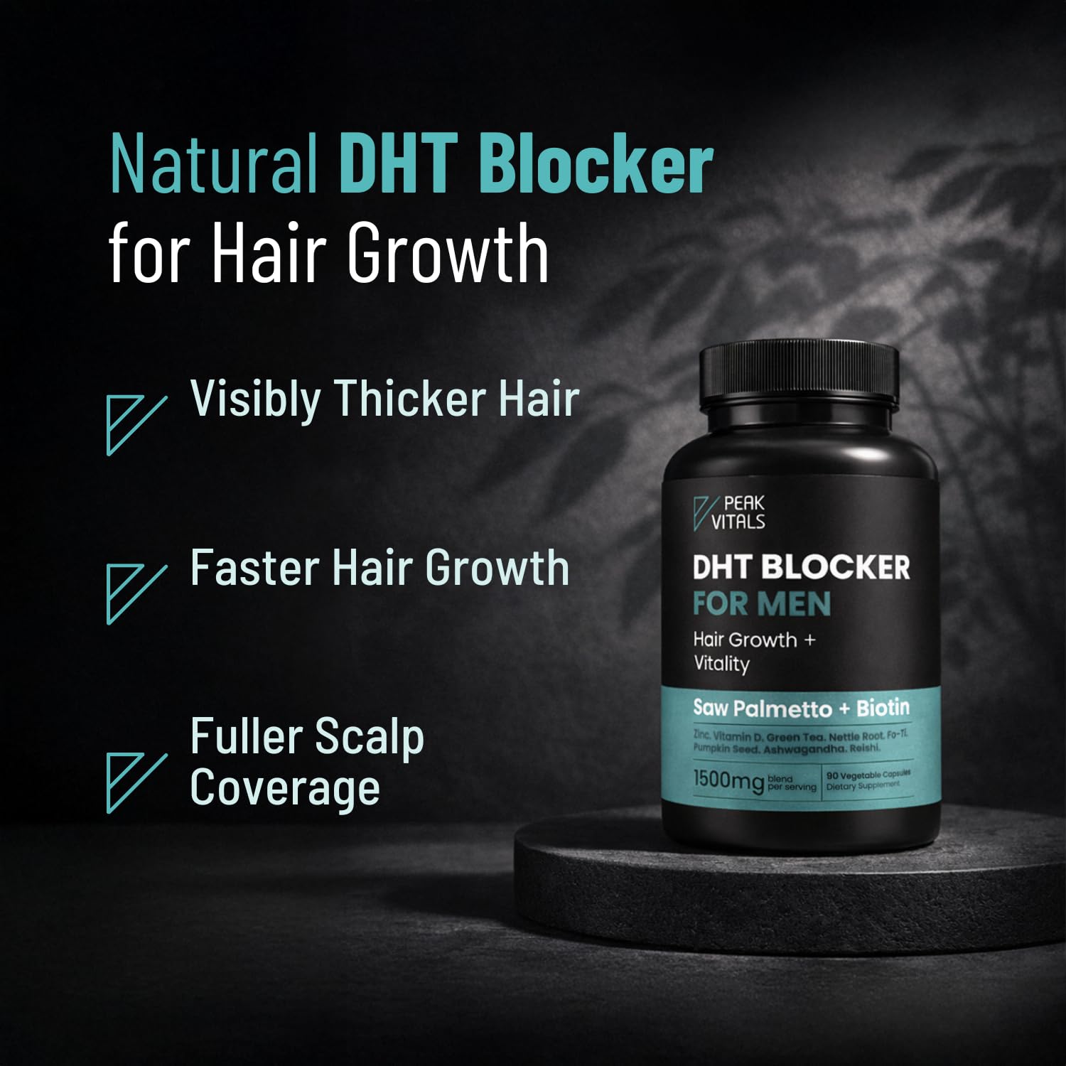 Peak Vitals DHT Blocker label front shows USA-made quality