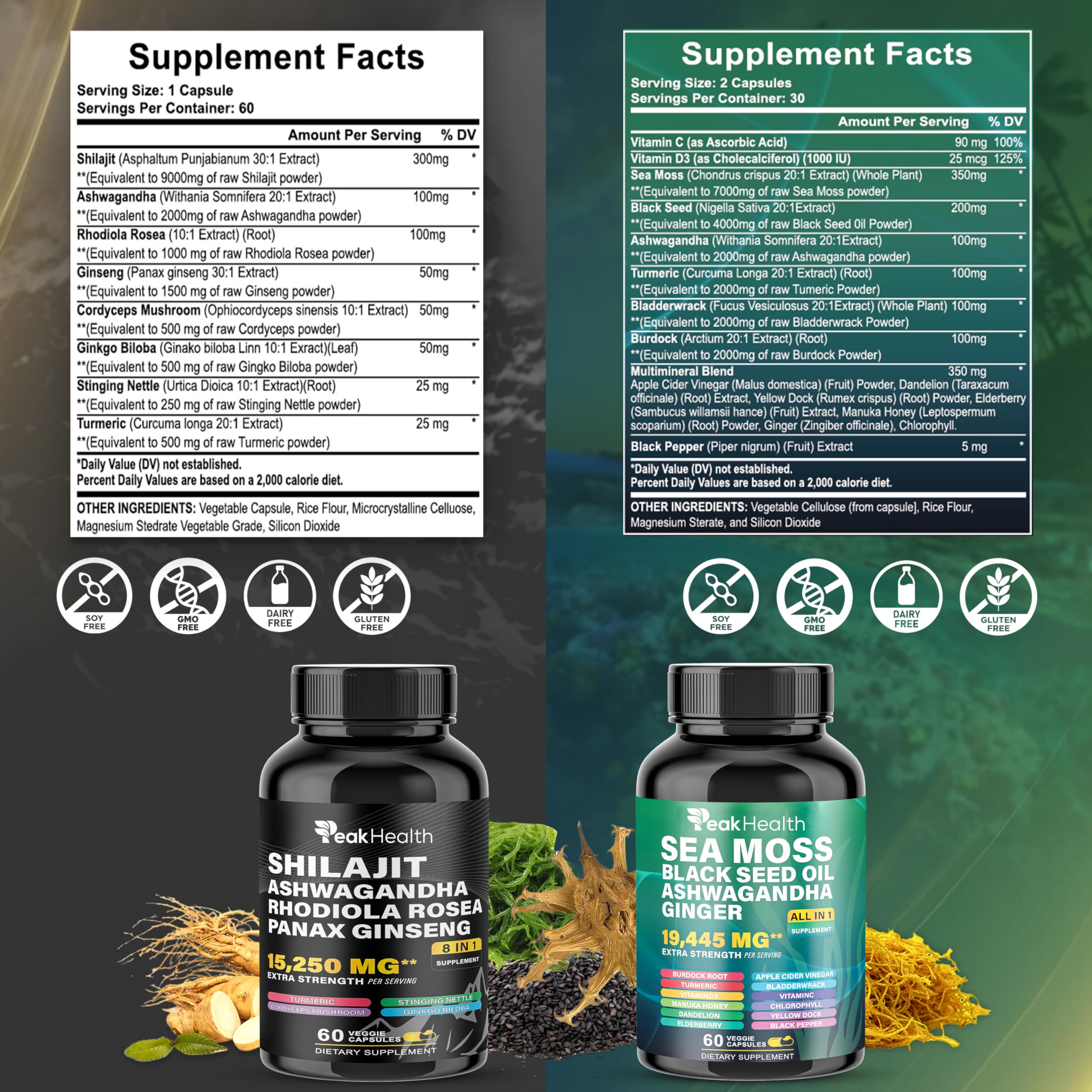 Peakhealth Ashwagandha capsules for focused energy and calm