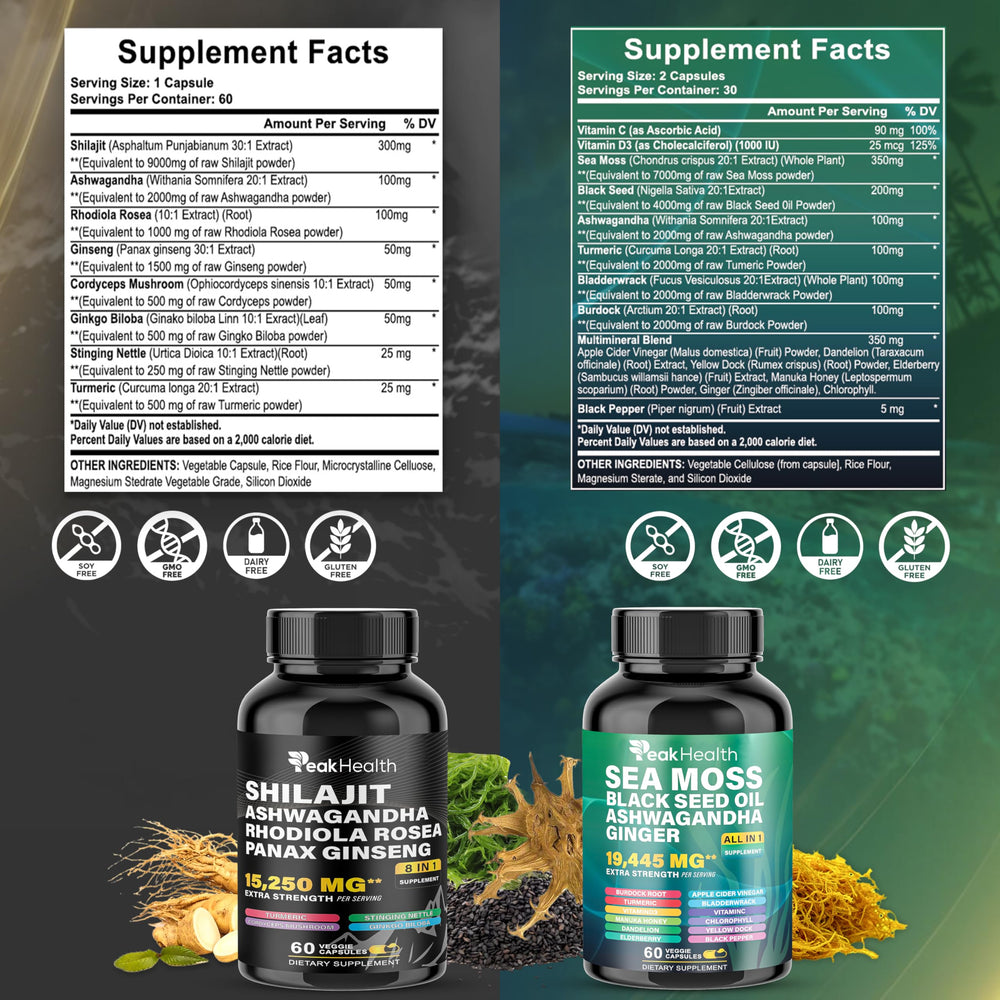 Peakhealth Ashwagandha capsules for focused energy and calm
