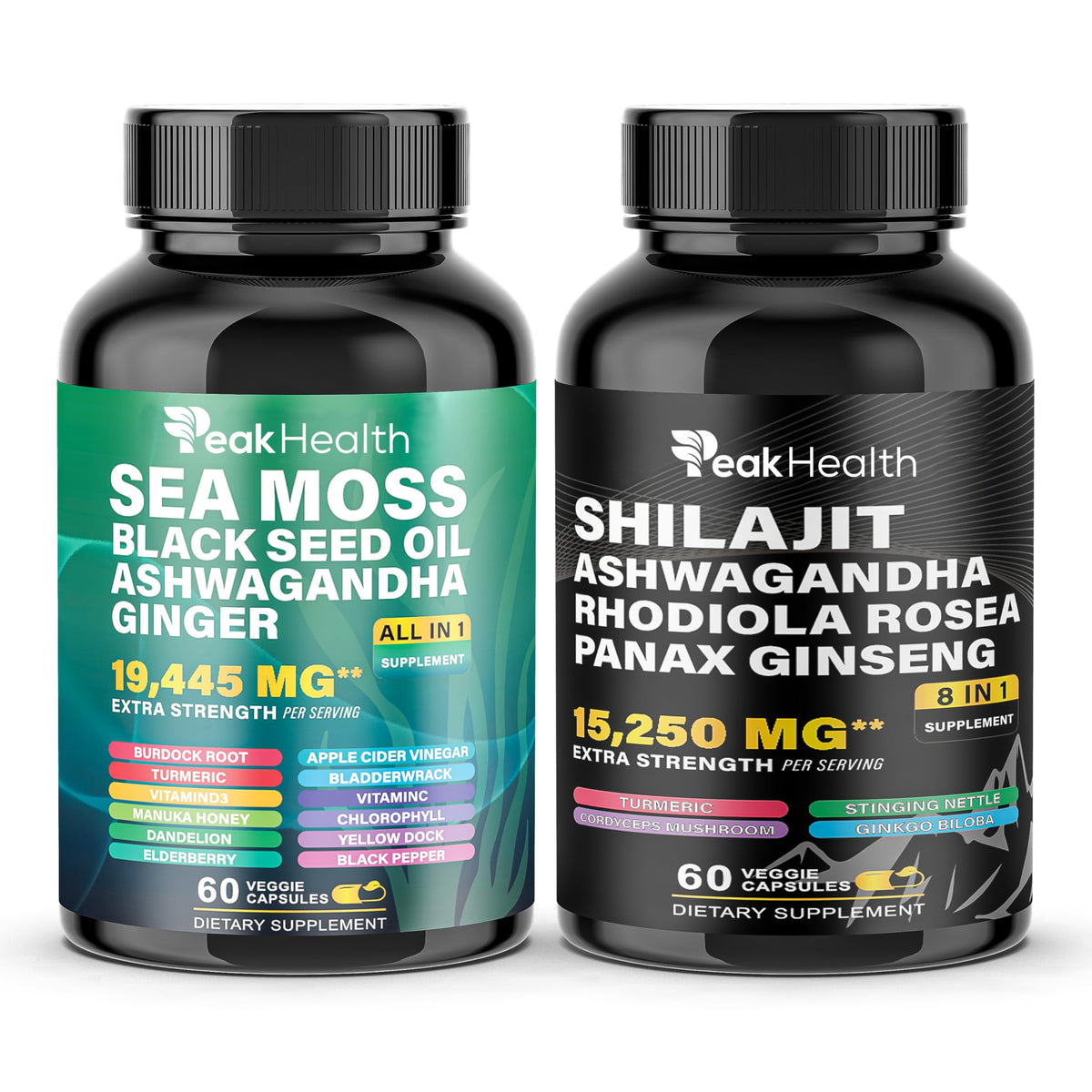Peakhealth Shilajit Sea Moss Black Seed Oil bottle for daily wellness