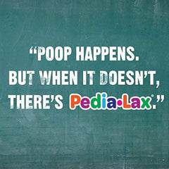 Pedia-Lax container demonstrates a kid-friendly design promoting calm relief.